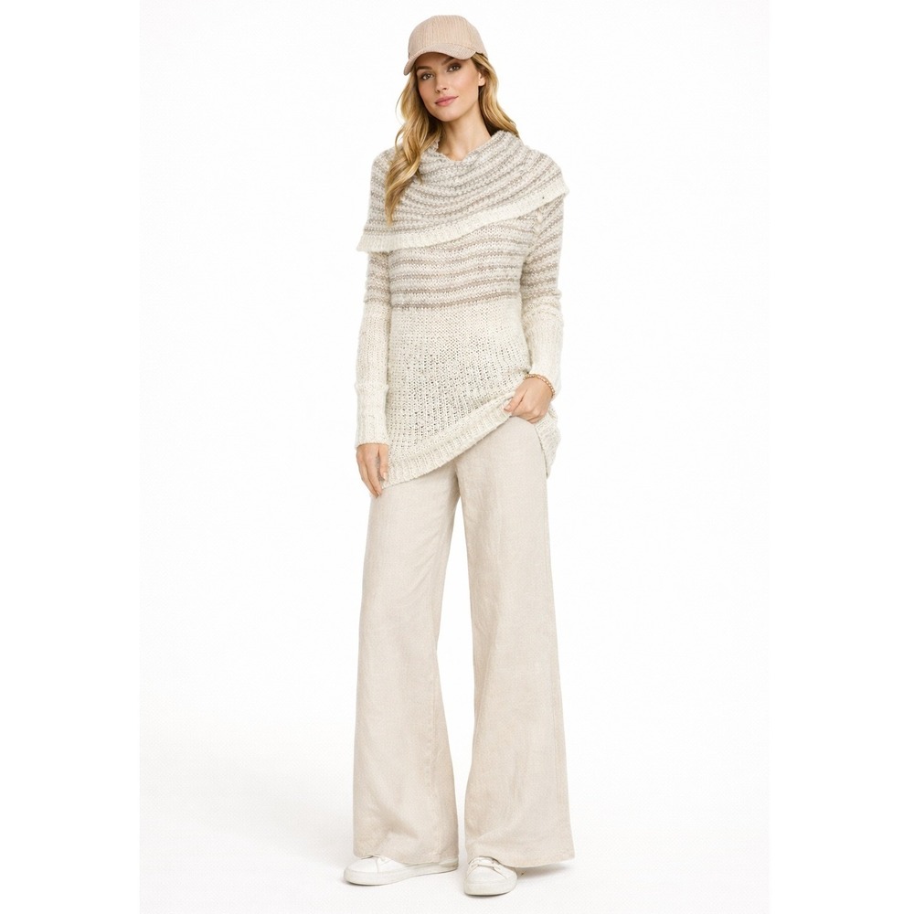 Umgee‎ Women's Oversized Cowl Neck Chunky Knit Sweater Tunic Dress M Beige